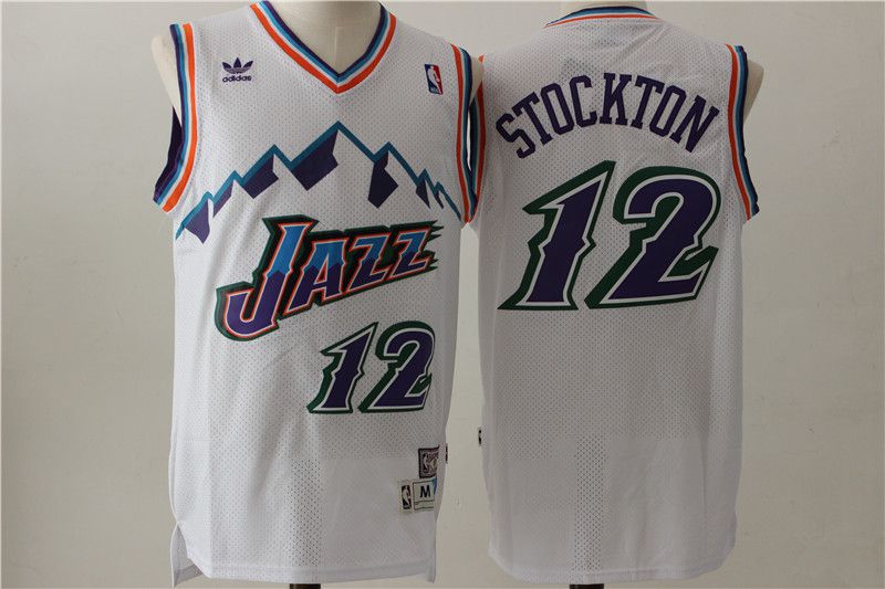 Men Utah Jazz #12 Stockton White Throwback NBA Jerseys->los angeles lakers->NBA Jersey